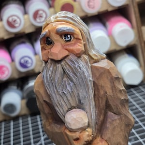 Hand Carved Wizard Caricature Style, Fathers Day Gift, Mage, Magician, Druid, Priest, Bookshelf Decor, for dad, home decor, Wizard with Orb,