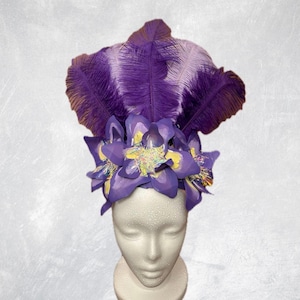 Purple Iris Floral Fascinator perfect for The Derby Lavender Lilac Disk Hat, Kentucky Derby Hat, Derby  main image 4