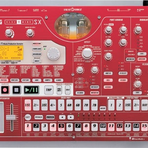 May include: A red Korg Electribe SX music sampler with a digital display, knobs, buttons, and a drum pad interface. The sampler has a valve force logo and a Smart Media slot.