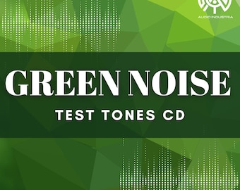 May include: A square CD cover featuring a green geometric polygon background with white sound wave patterns. The text reads GREEN NOISE TEST TONES CD in white capital letters, with the Audio Industria logo in the top right corner.