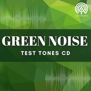 May include: A square CD cover featuring a green geometric polygon background with white sound wave patterns. The text reads GREEN NOISE TEST TONES CD in white capital letters, with the Audio Industria logo in the top right corner.
