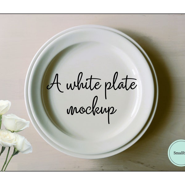 Empty white kitchen plate mockup, Table flat lay mockup, Table settings mockup, Close up mockup, Backround mockup, Wedding menu mockup