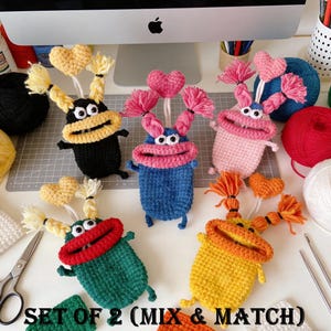 Handmade Funny Sausage Mouth Monster Keychain | Crochet Pull-Out Key Holder | Gift for Her