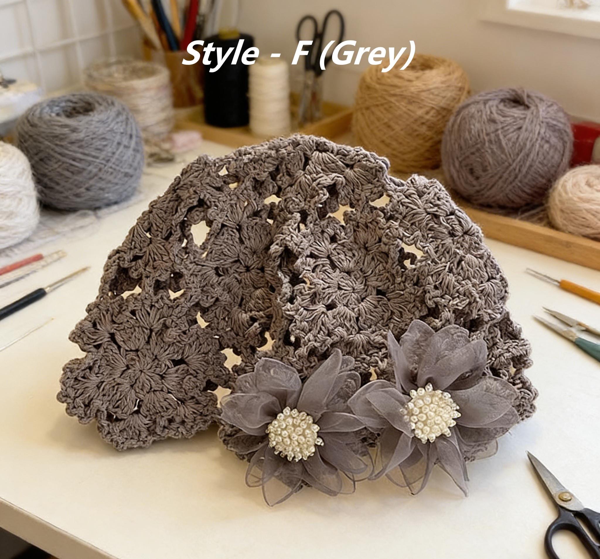4 Pack Crochet Slouchy Beanie Hats, Knit Floral Cutout Polyester, Summer Fall Summer Beanie with Brim and Flower Crochet Pattern – IraRott  main image 3