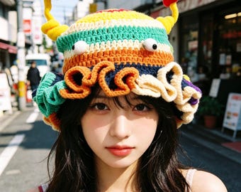 Weird Girl Mushroom Hat, Funky Antenna Bucket Hat, Festival Rave, Birthday Gift for Her