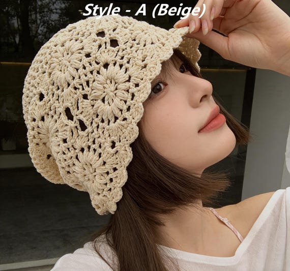 Slouchy Crochet Beanie, Hollow Out Knit Hat, Breathable  display picture 3