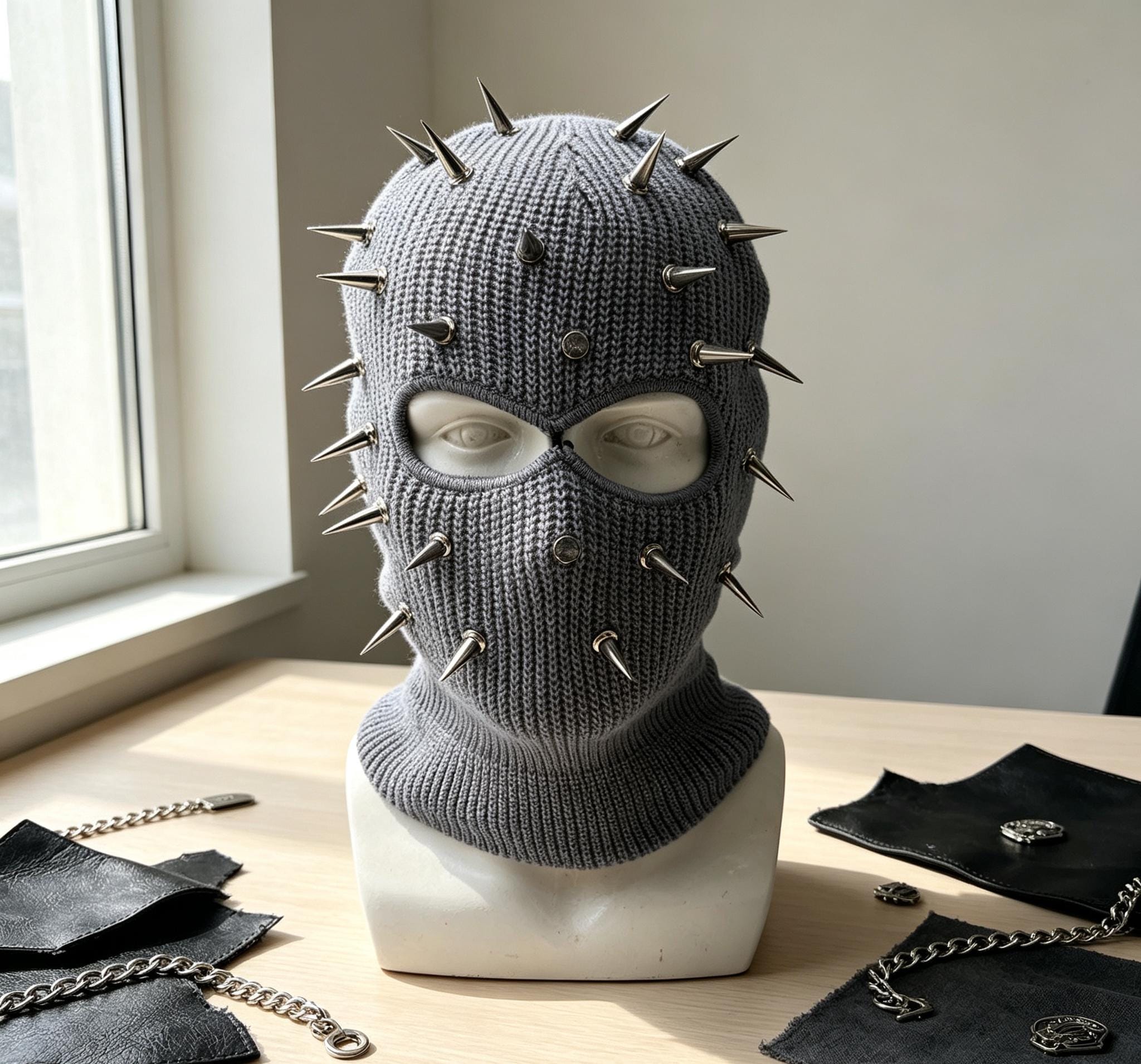 Spiked Balaclava Mask • Studded Full Face Ski Mask • Streetwear