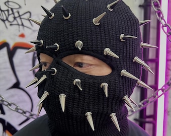 Spiked Balaclava Mask • Studded Full Face Ski Mask • Streetwear Rave Gear