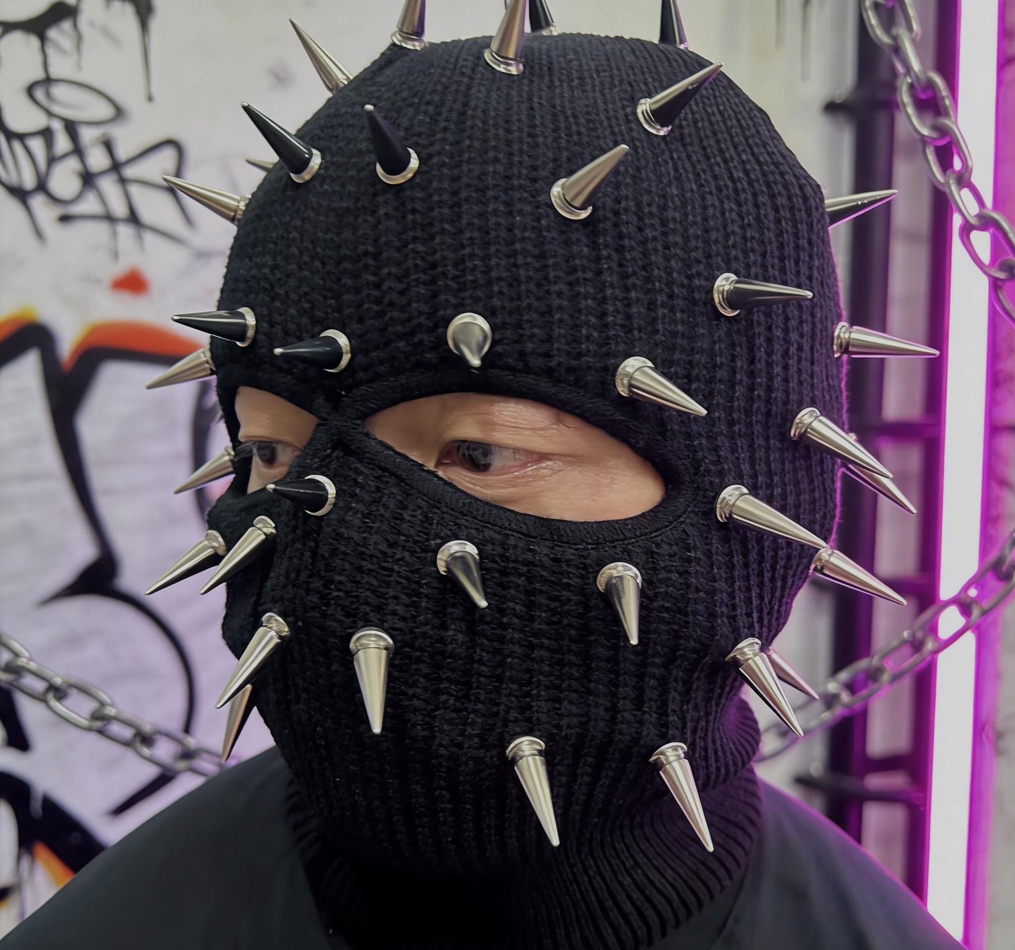 Spiked Balaclava Mask • Studded Full Face Ski Mask • Streetwear