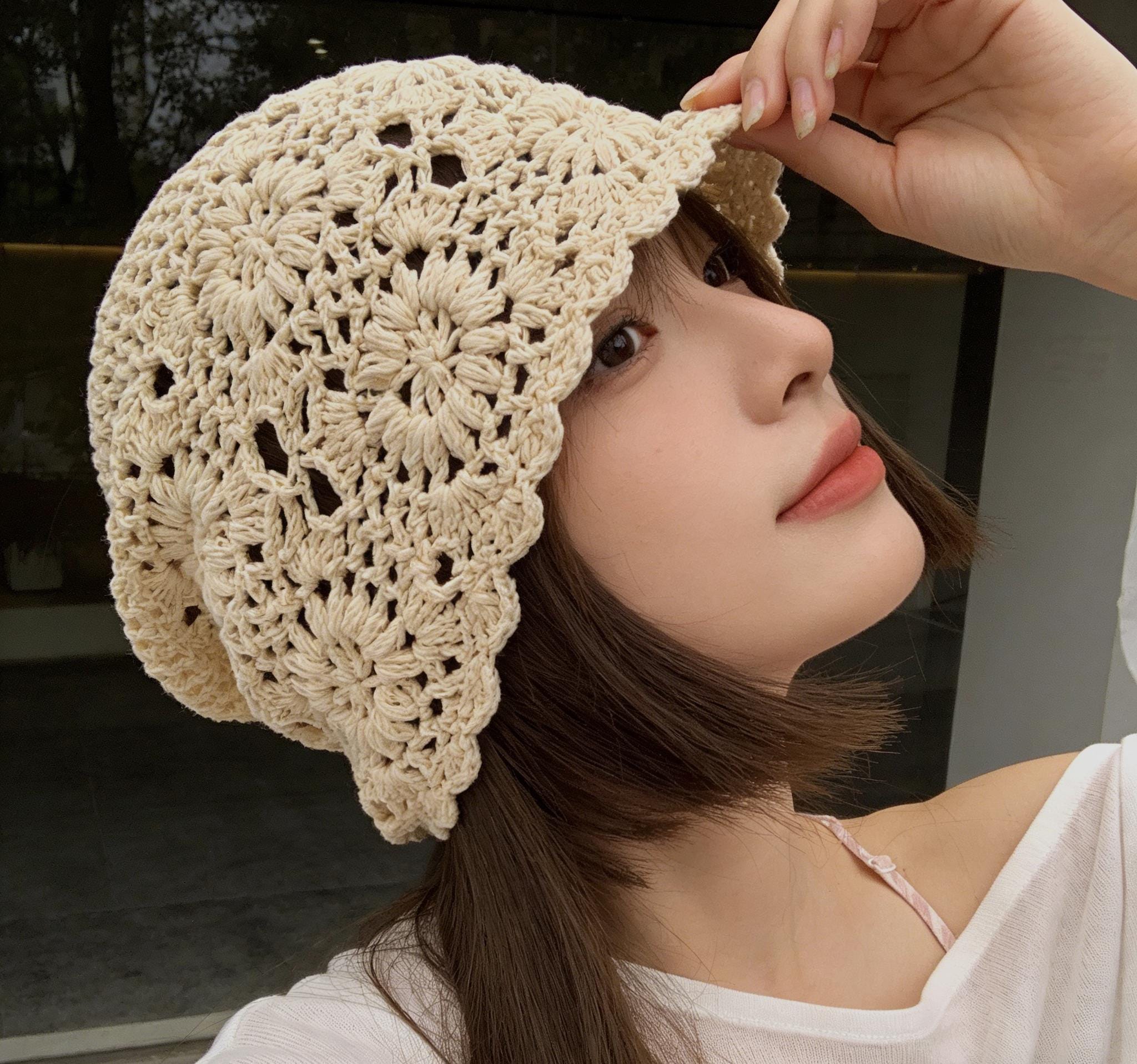 Slouchy Crochet Beanie, Hollow Out Knit Hat, Breathable 