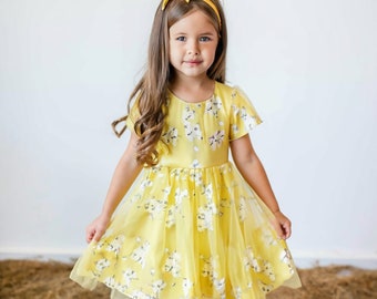 Yellow Floral Dress, Vitage Baby Girl Dress