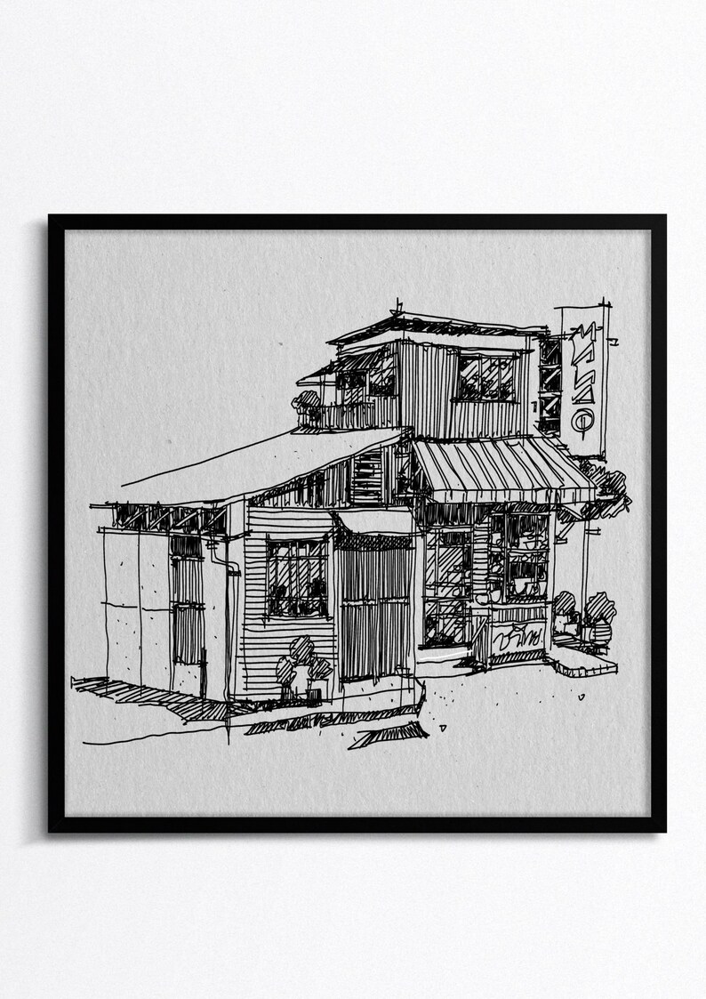 Antique City Drawing ,building Sketch Art, Vintage Architecture Drawing, Neutral Download Etsy