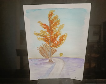 Original watercolor tree in the snow