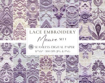 Mauve Spitze Stickerei Digitales Papier Spitze Musterdesign Stickerei druckbares Papier Lila Spitze Sammelalbum Papier Junk Journal Seiten