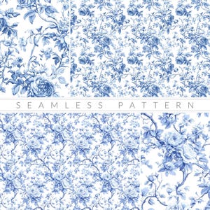 Blue Toile De Jouy Seamless Pattern French Toile Vintage Floral Pattern ...