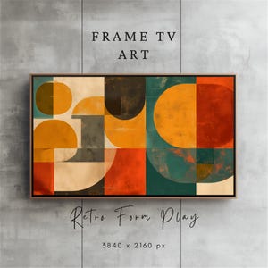 Mid-Century Modern Frame TV Art Geometric Art for Frame TV Retro Abstract Samsung Frame TV Art Vintage Style Wall Decor Teal Orange Wall Art