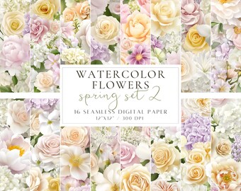 Pastel Flowers Seamless Pattern Set 2 Watercolor Flowers Printable Paper Spring Flowers Scrapbook Paper Floral Digital Paper Floral Pattern