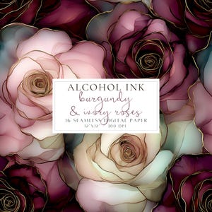 Motivo senza soluzione di continuità con inchiostro alcolico Motivo floreale bordeaux Fiori con inchiostro alcolico Carta per scrapbooking digitale Carta digitale floreale Disegni per sublimazione