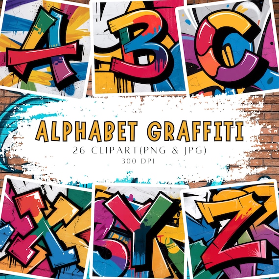 Graffiti Alphabet Clipart 26 Unique Letter Designs in Bold and