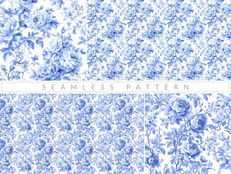 Blue Toile De Jouy Seamless Pattern French Toile Vintage Floral Pattern ...