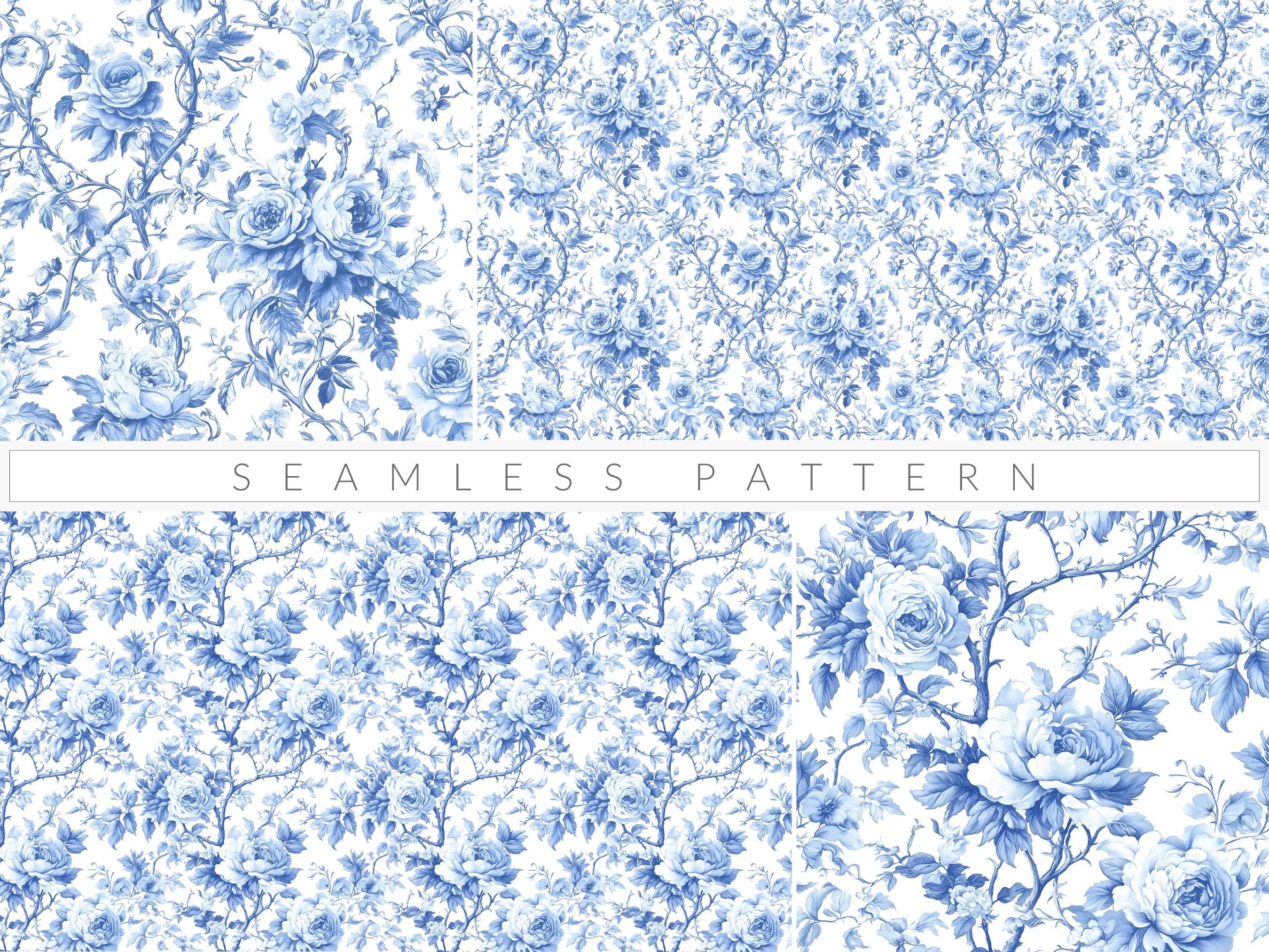 Blue Toile De Jouy Seamless Pattern French Toile Vintage Floral Pattern ...