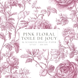 Pink Toile De Jouy Seamless Pattern Chinoiserie Patterns Digital Paper Vintage Floral Patterns Digital Paper French Toile Scrapbook Paper