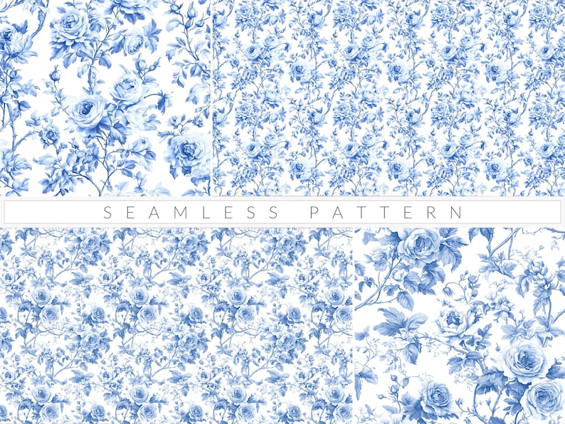 Blue Toile De Jouy Seamless Pattern French Toile Vintage Floral Pattern ...
