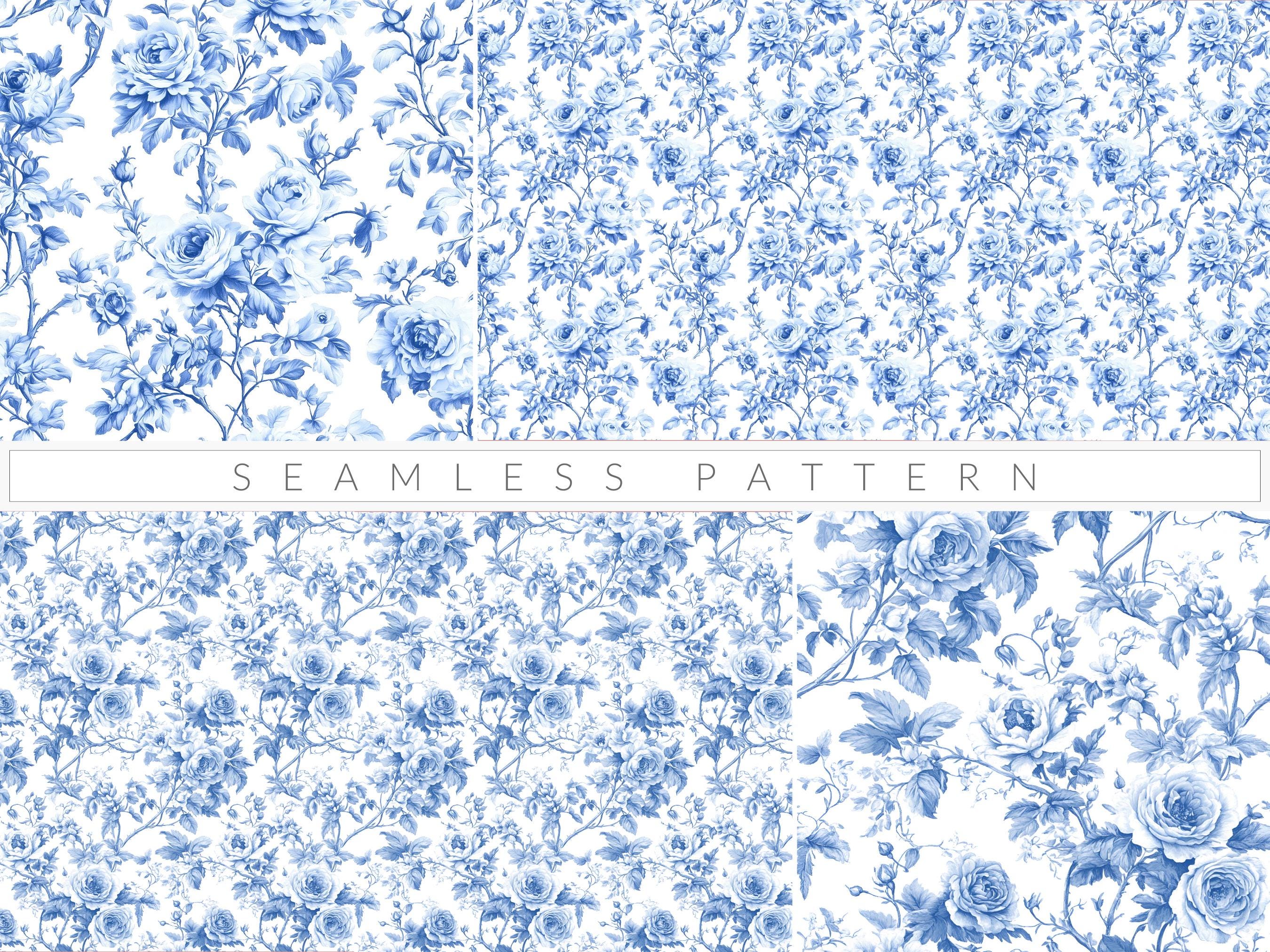 Blue Toile De Jouy Seamless Pattern French Toile Vintage Floral Pattern ...
