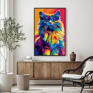 Printable Wall Art Cat Portait Pop Art Style Colorful Wall Art Abstract Cat Art Home Decor Pet Painting Living Room Wall Art Cat Lovers Gift