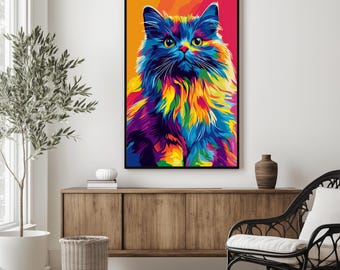 Printable Wall Art Cat Portait Pop Art Style Colorful Wall Art Abstract Cat Art Home Decor Pet Painting Living Room Wall Art Cat Lovers Gift