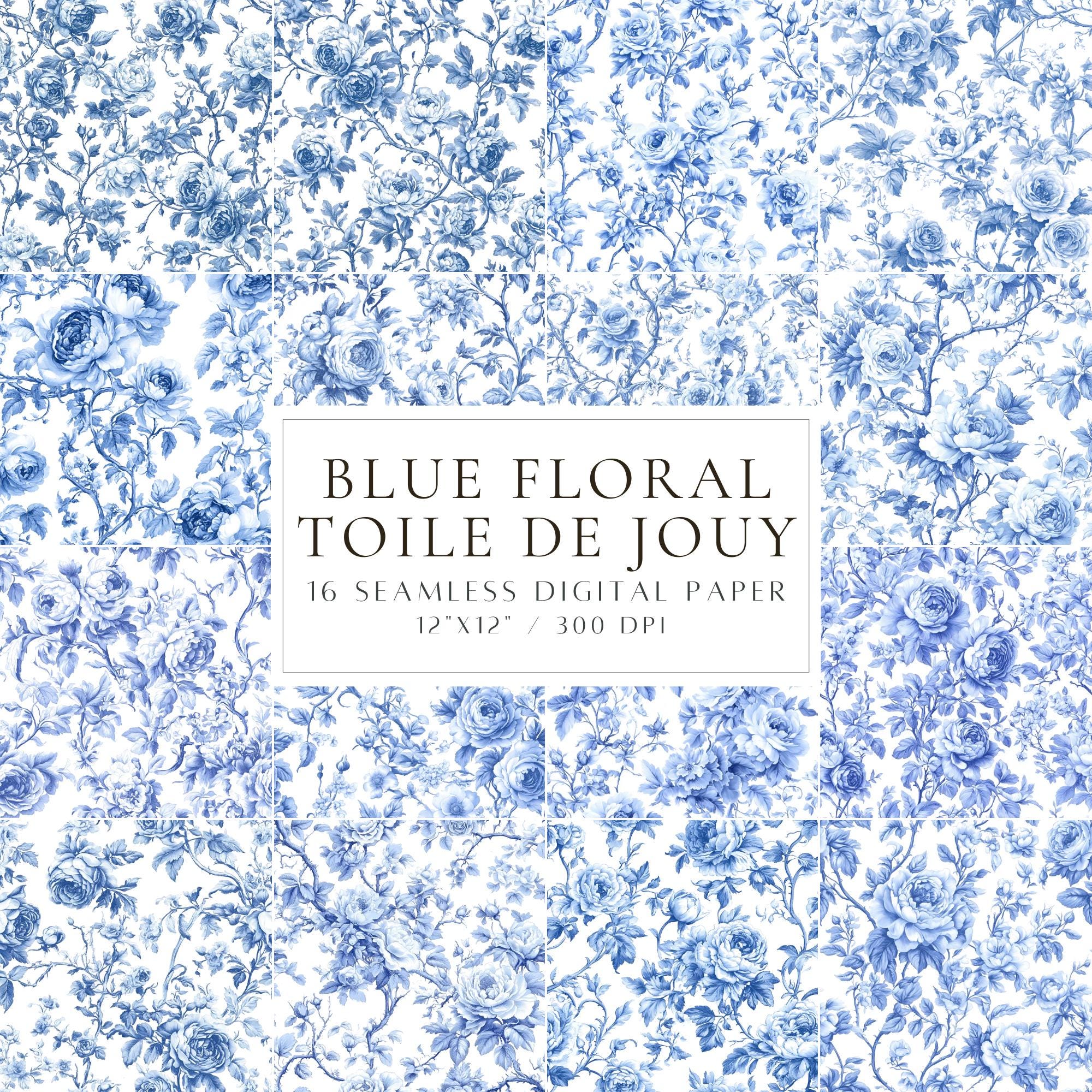 Blue Toile De Jouy Seamless Pattern French Toile Vintage Floral Pattern ...