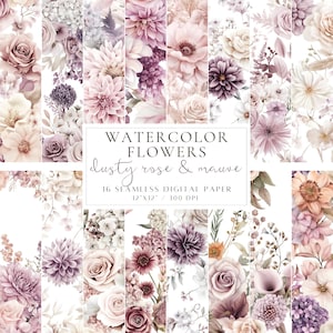 Aquarelle fleur papier numérique vieux rose floral motif sans couture motif floral mauve papier scrapbooking floral pages de journal indésirable