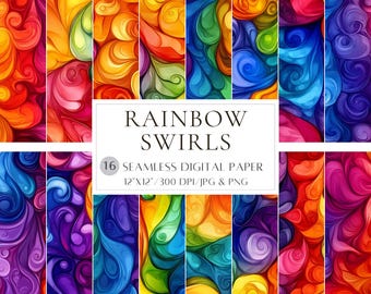Colorful Digital Paper Rainbow Seamless Pattern Rainbow Swirls Seamless Digital Paper Color Abstract Digital Background Scrapbook Paper