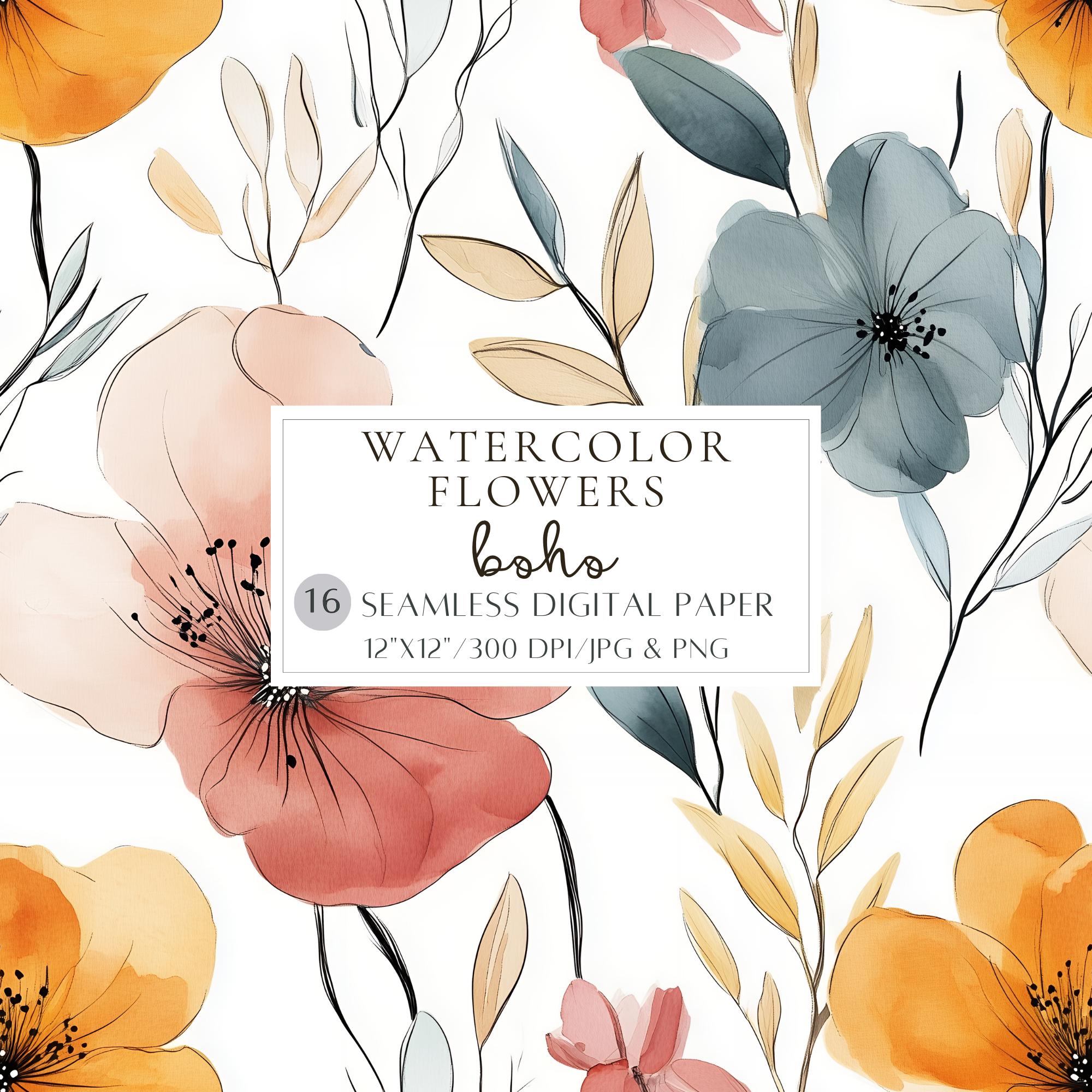 Watercolor Flowers Boho Seamless Pattern Floral Wallpaper Spring ...