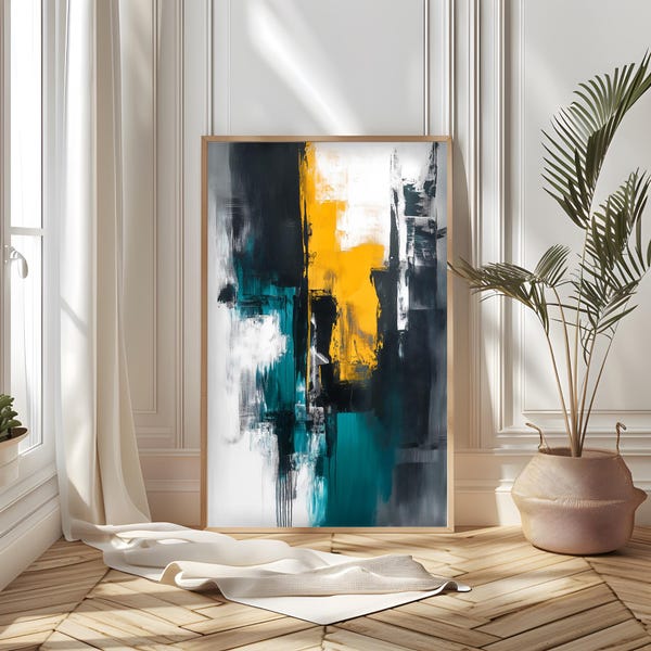 Yellow and Blue Abstract Wall Art - Etsy