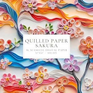 Quilled Paper Sakura nahtloses digitales Papier druckbare Kirschblüten-Blumenmuster für Scrapbooking-Handwerk und DIY