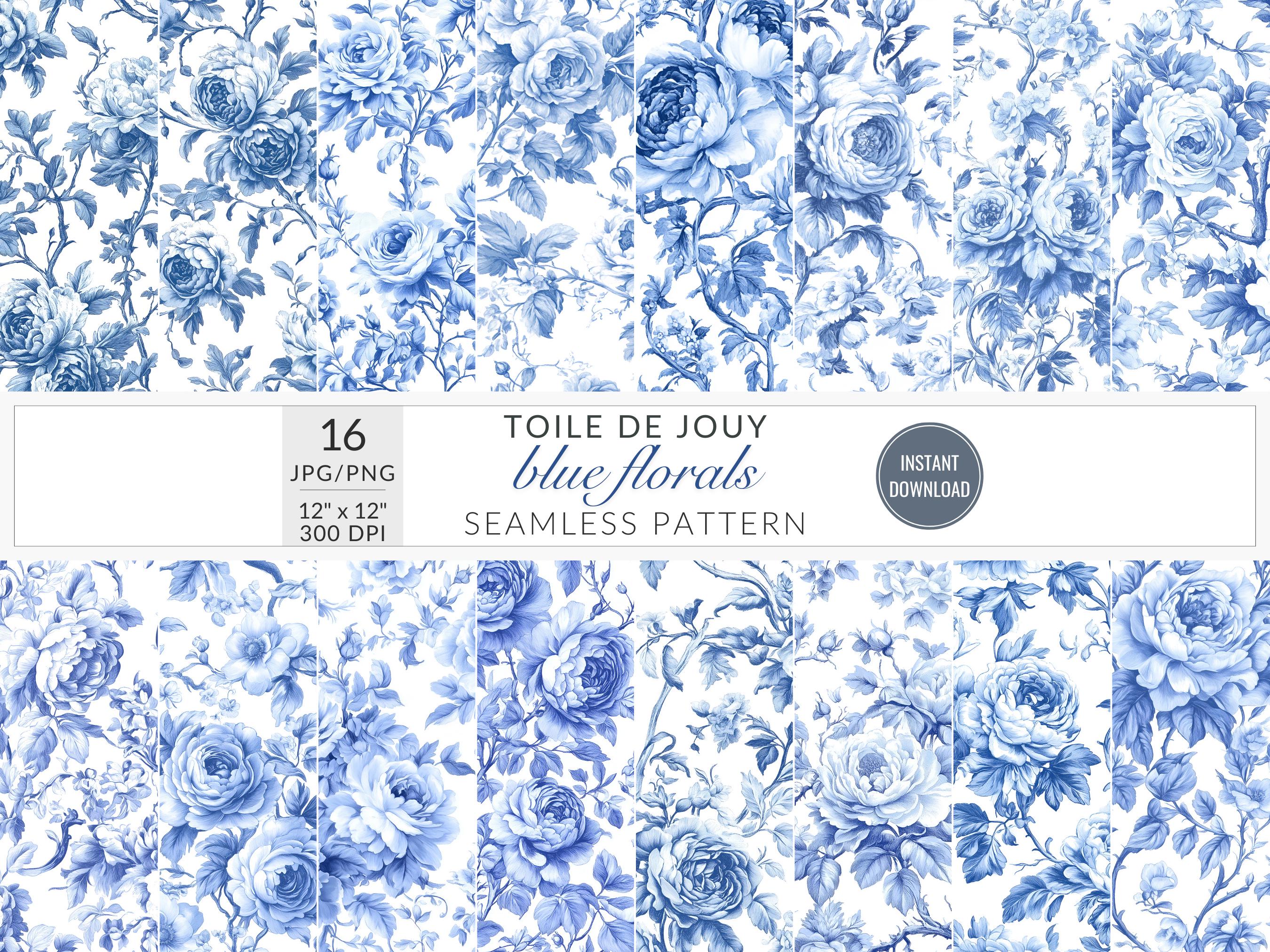 Blue Toile De Jouy Seamless Pattern French Toile Vintage Floral Pattern ...