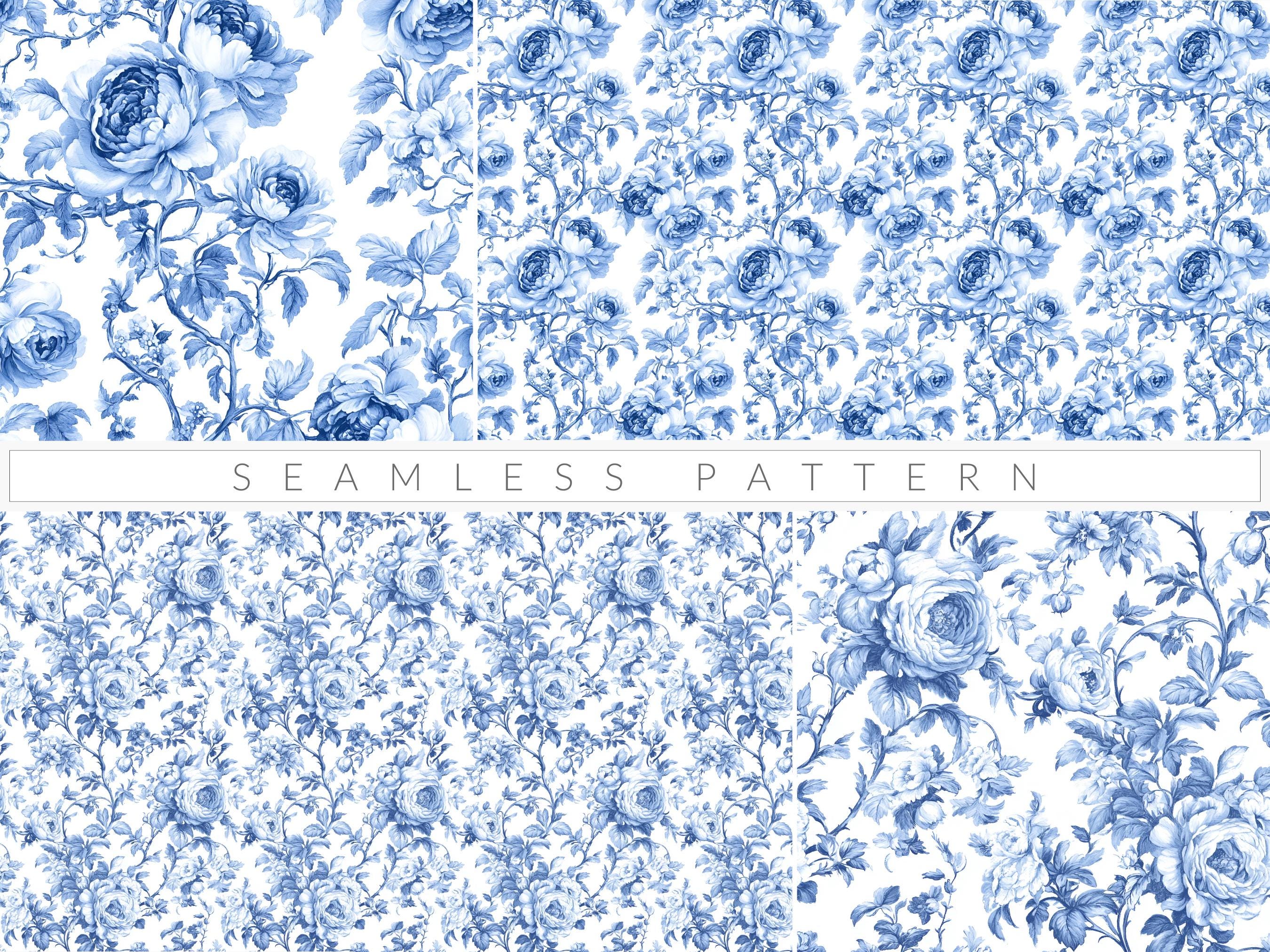 Blue Toile De Jouy Seamless Pattern French Toile Vintage Floral Pattern ...