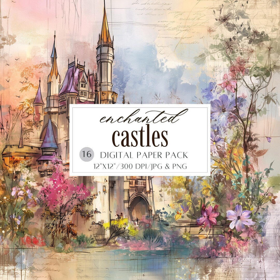 Junk Journal Page Fairytale Castle Digital Paper Pack Enchanted Castle ...