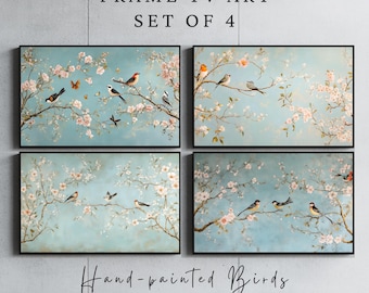 Birds Frame TV Art Chinoiserie Samsung Frame TV Art Bundle Grandmillenial Art for Frame TV Floral Painting Tv Frame Art Cottagecore Decor