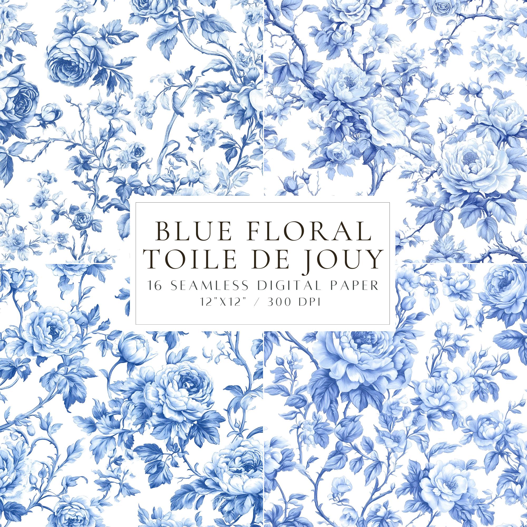 Blue Toile De Jouy Seamless Pattern French Toile Vintage Floral Pattern ...
