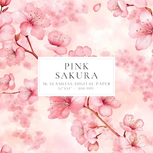 Sakura Musterdesign Frühling Digitales Papier Kirschblüte Printable Paper Rosa Blumenmuster Frühlingsblume Scrapbook-Papier Sakura-Blüte