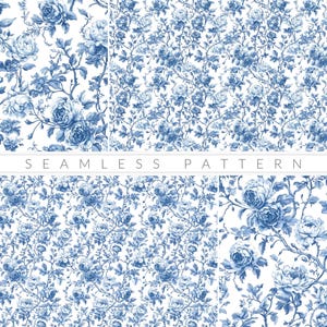 Blue Toile De Jouy Seamless Pattern French Toile Vintage Floral Pattern ...