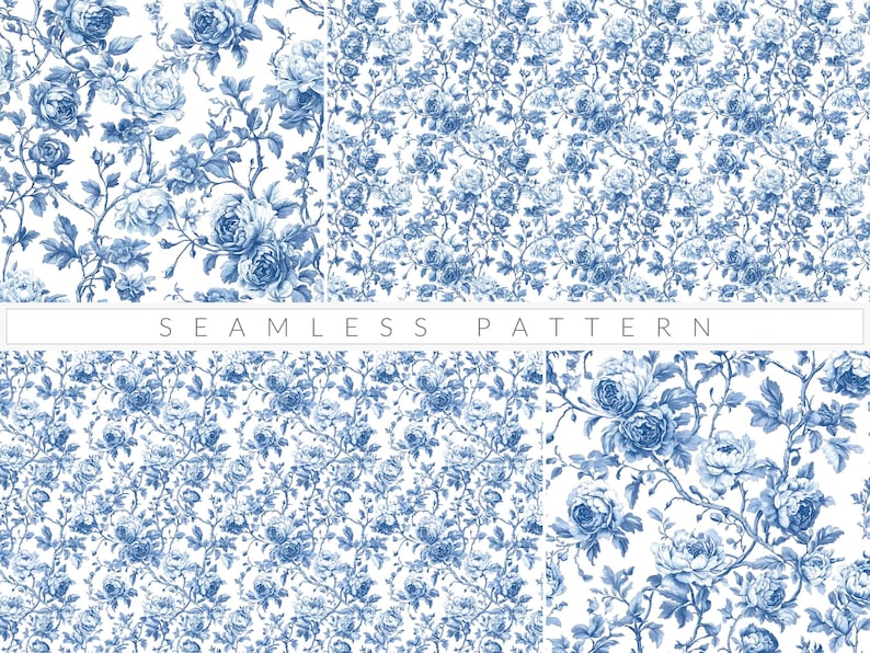 Blue Toile De Jouy Seamless Pattern French Toile Vintage Floral Pattern ...