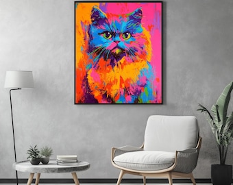 Colorful Abstract Cat Painting: Modern Wall Art (Digital Download)