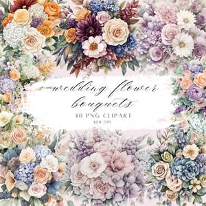 Blumen Clipart Aquarell Hochzeit Blumenstrauß Clipart Floral Transparent PNG Hochzeitsblumen Farbmotive Hochzeitseinladung Clipart