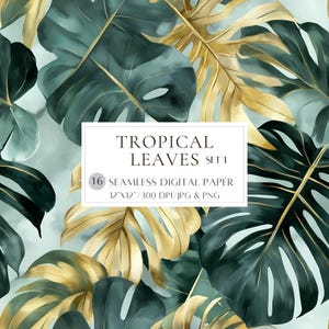 Tropische Blätter Musterdesign Botanisches Digitales Papier Monstera und Palmen Blätter Digitales Hintergrund Scrapbook Papier Bedruckbares Papier