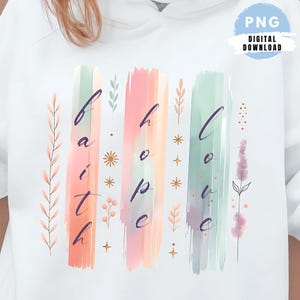 Fé Esperança Amor PNG Aquarela Pincelada Clipart Cristão Arte Digital Inspiradora Versículo Bíblico Sublimação Design DTF para Uso Comercial