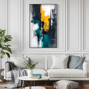 Modern Abstract Art in Mustard Yellow Teal and Black Minimalist Wall ...