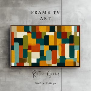Mid-Century Modern Frame TV Art Geometric Abstract Art for Frame TV Colorful Abstract Samsung Frame TV Art Vintage Style Decor Mustard Teal
